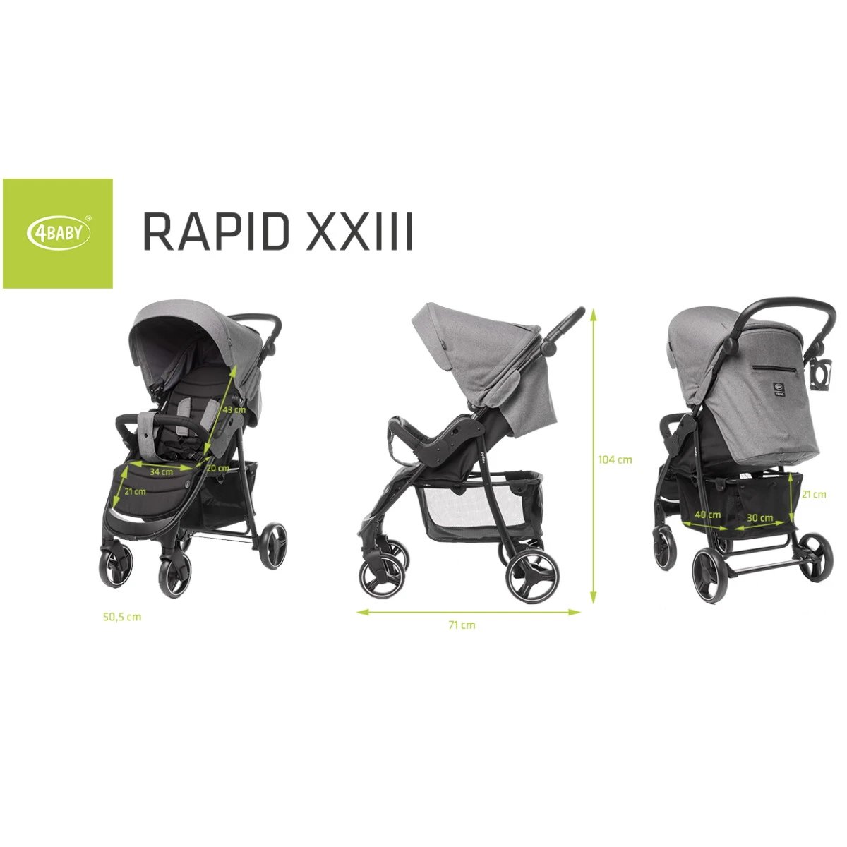 4Baby Rapid XXIII Grey Melange Wandelwagen 12 4Baby Rapid XXIII Grey Melange Wandelwagen - Afbeelding 12