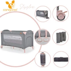 Cangaroo Skyglow 2 Pink Campingbed Incl. Bodemverhoger -babyproducten cangaroo skyglow 2 pink campingbed 10