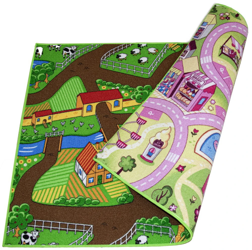 Kids Corner Farm Life/Sweet Town 95x113 Cm Omkeerbaar Vloerkleed En Speelmat - Afbeelding 2