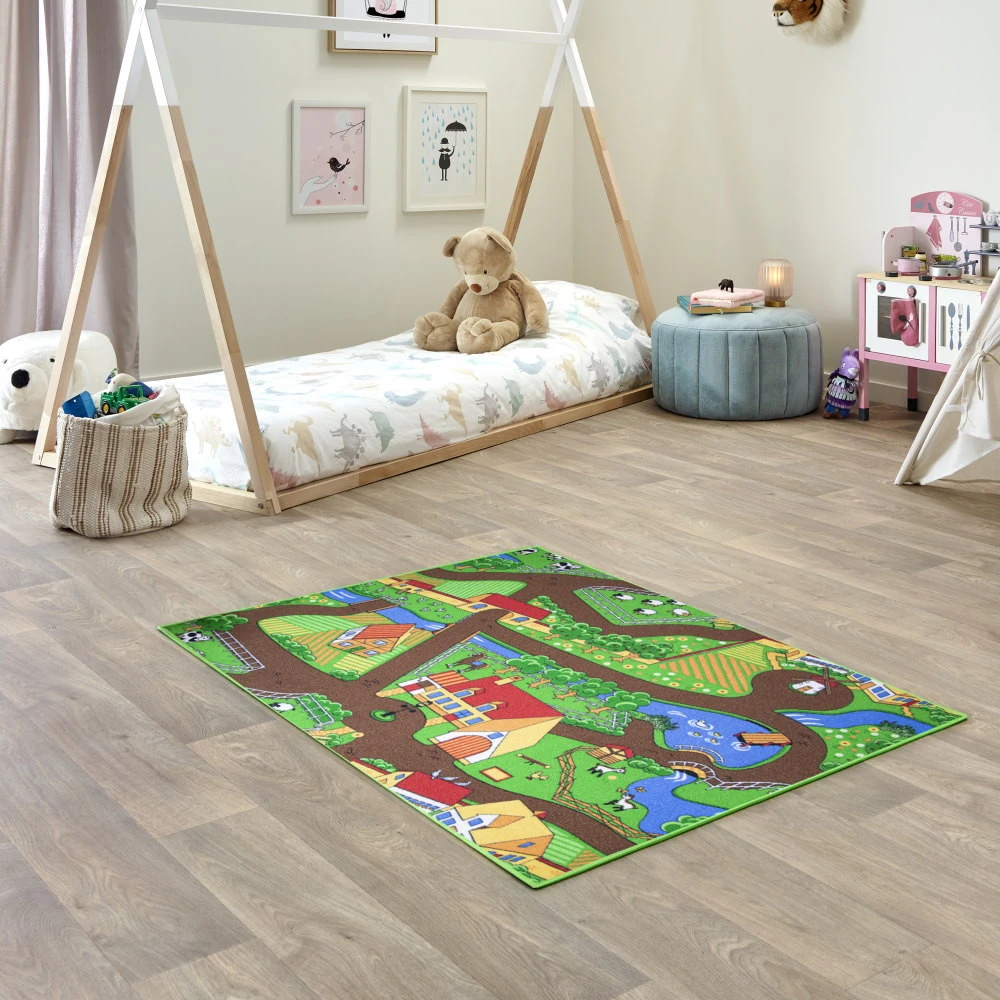 Kids Corner Farm Life/Sweet Town 95x113 Cm Omkeerbaar Vloerkleed En Speelmat - Afbeelding 6